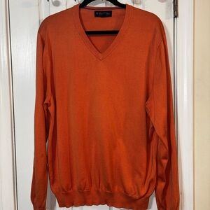 Brooks Brothers Orange V-Neck Sweater with Long Sleeves